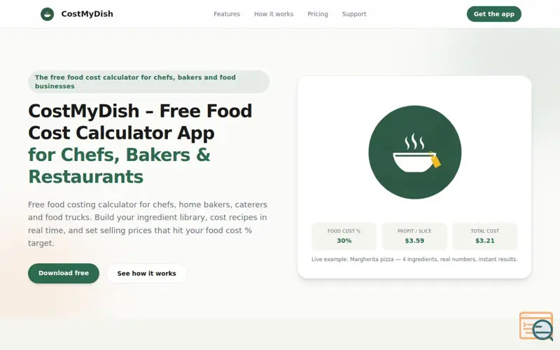 Screenshot of CostMyDish
