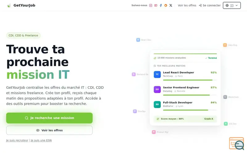 Screenshot of GetYourJob, a launch using France Address API