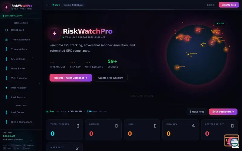 Screenshot of RiskWatchPro, a launch using Anubis