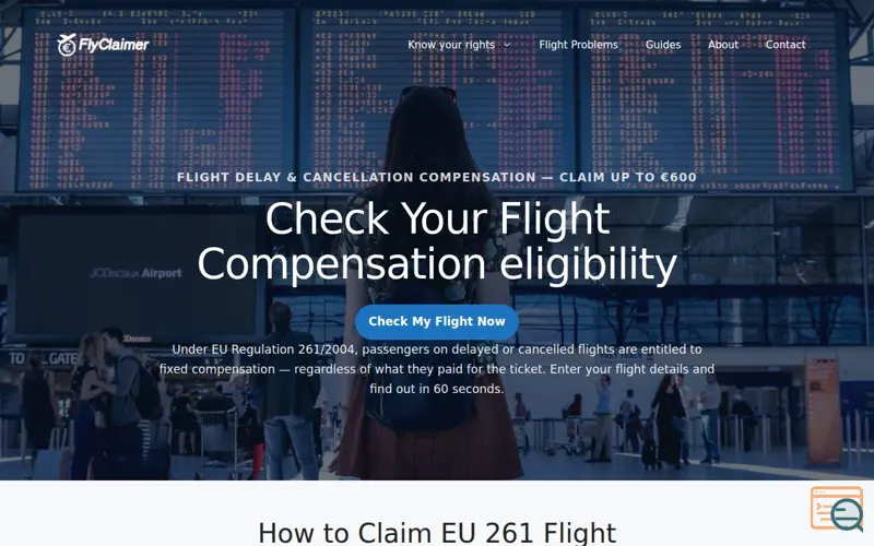 Screenshot of Flyclaimer, a launch using WordPress Performance Lab