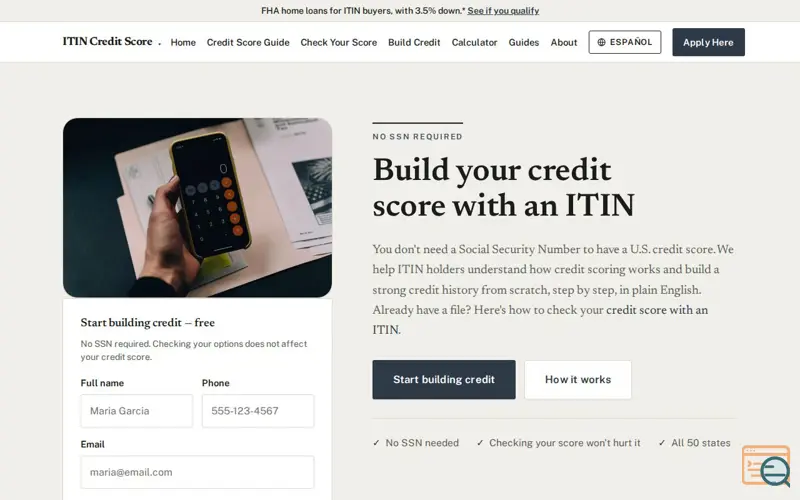 Screenshot of ITIN Credit Score