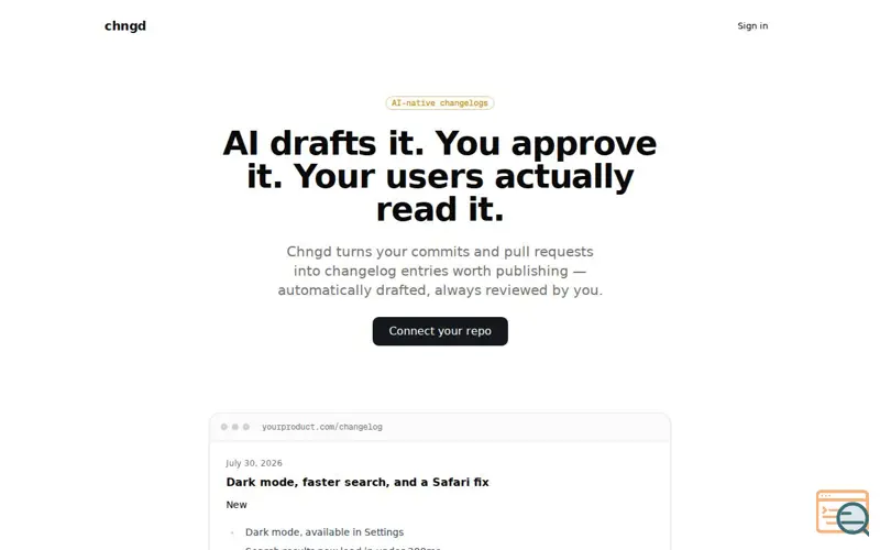 Screenshot of chngd — changelogs your users actually read
