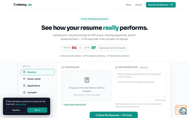 Screenshot of Rate My CV, a launch using MXroute