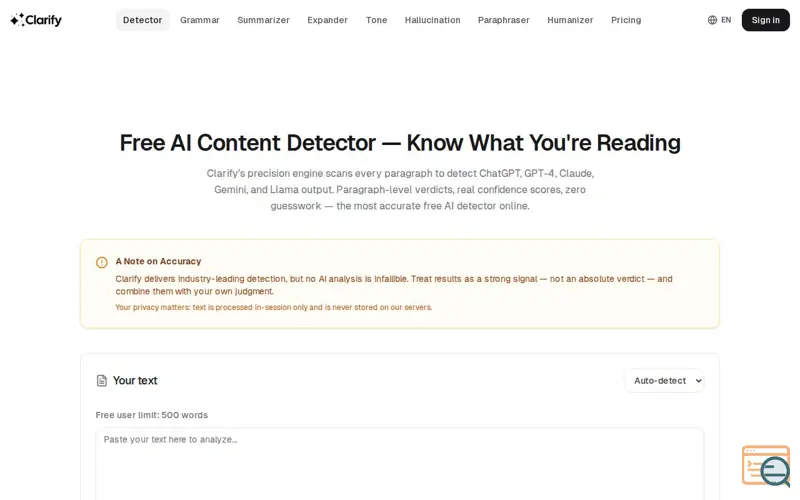 Screenshot of Clarify