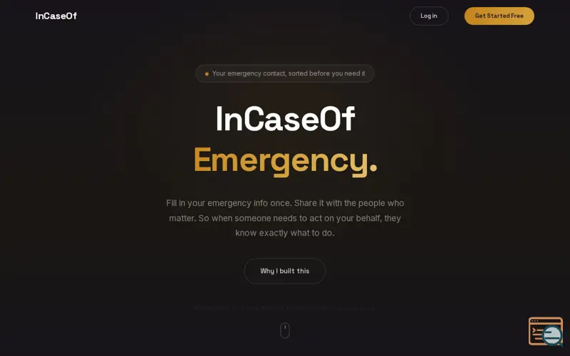 Screenshot of InCaseOf
