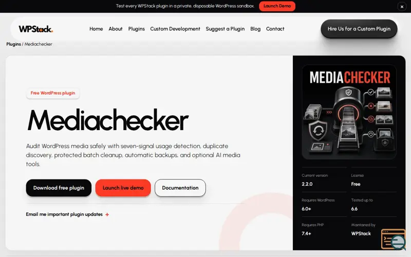 Screenshot of Mediachecker - Wordpress Plugin