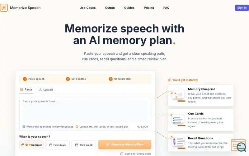 Screenshot of Memorize Speech