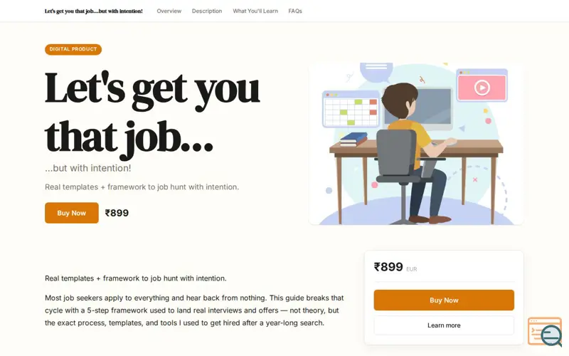 Screenshot of Let's get you that job - with intention!