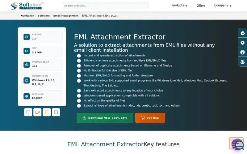 Screenshot of Softaken EML Attachment Extractor