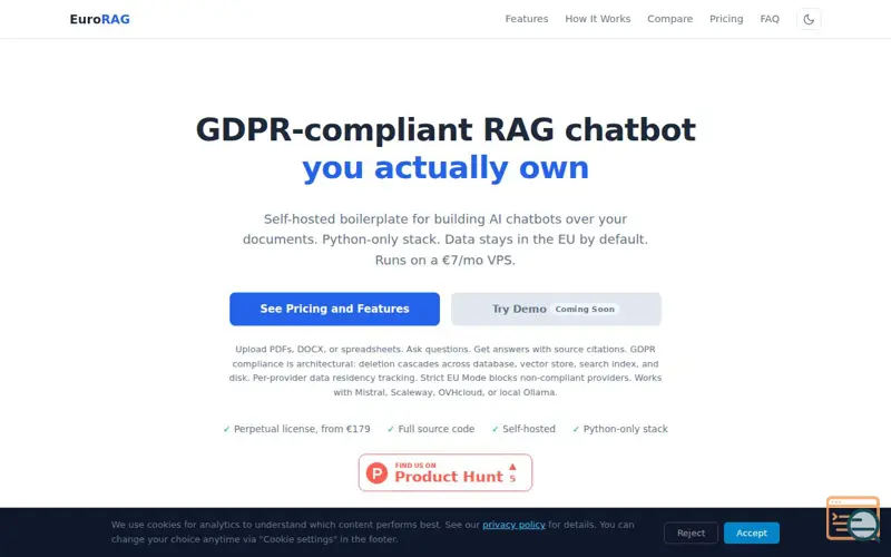 Screenshot of A self-hosted RAG chatbot boilerplate 