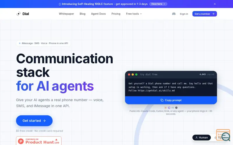 Screenshot of Dial — Communication Stack for AI Agents