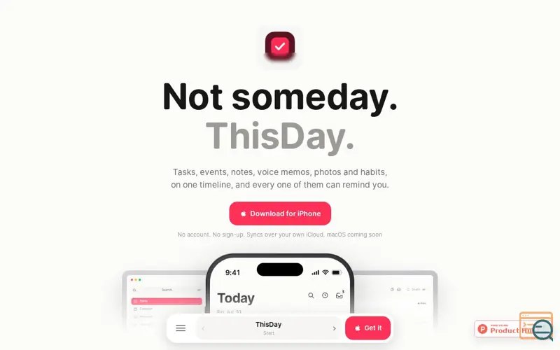 Screenshot of ThisDay: Not someday. This day.