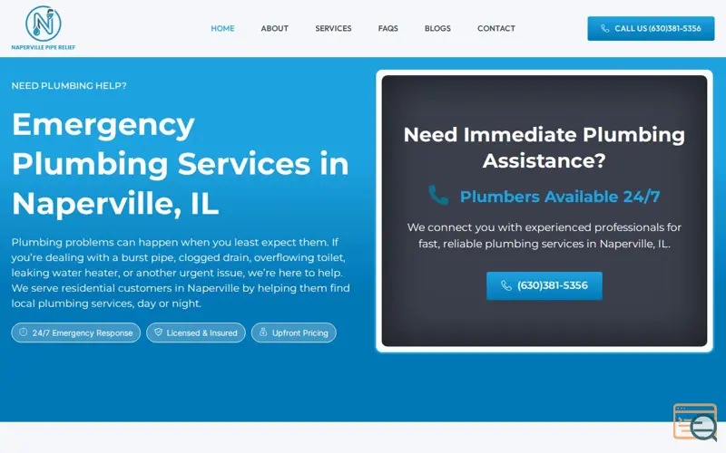 Screenshot of Naperville Pipe Relief