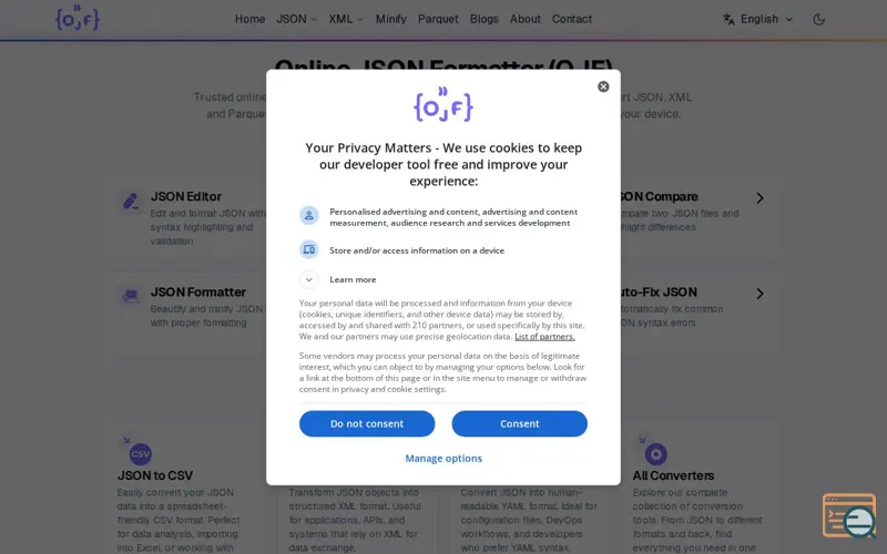 Screenshot of OJF - Online JSON Formatt