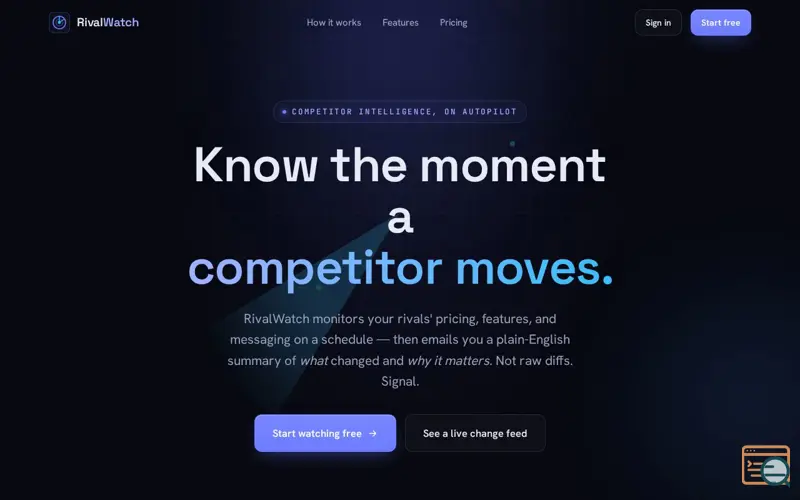 Screenshot of RivalWatch Track of your competitors