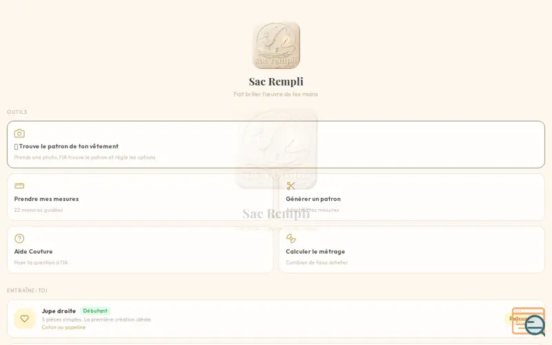 Screenshot of Sac Rempli