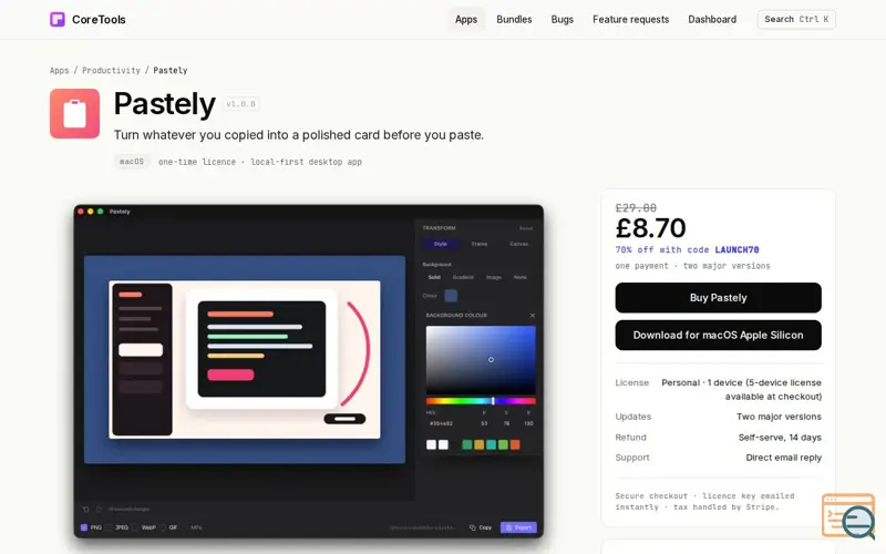 Screenshot of Pastely, a launch using Appwrite