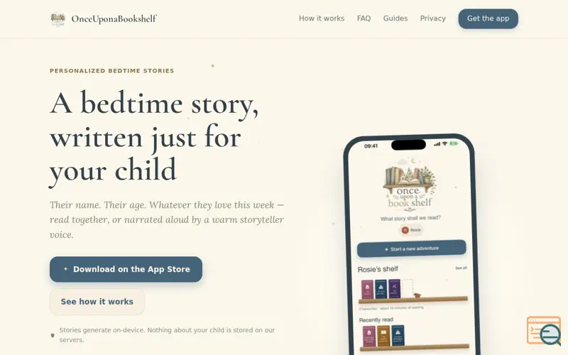 Screenshot of OnceUponaBookshelf — Personalized Bedtime Stories