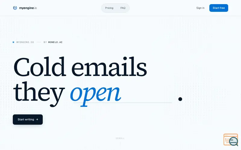 Screenshot of myengine.io — cold emails that get read