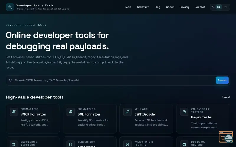 Screenshot of Developer Debug Tools