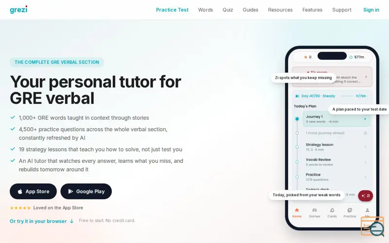 Screenshot of Grezi: GRE Verbal Prep & Vocabulary
