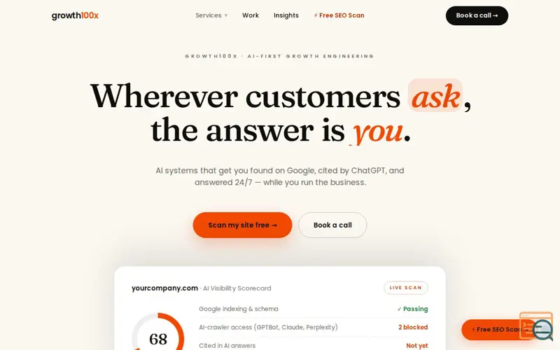 Screenshot of Growth100X, a launch using MarketingDB