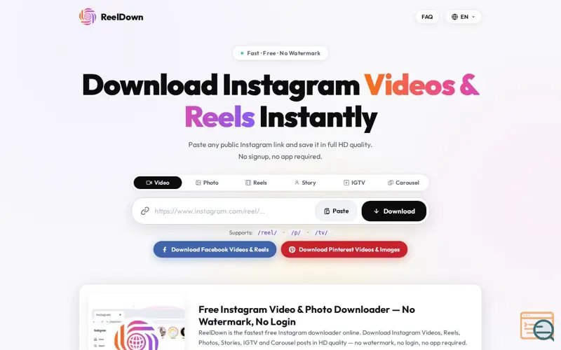 Screenshot of ReelDown