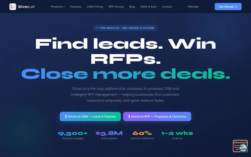 Screenshot of SilverLot CRM & RFP