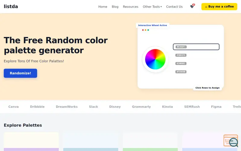 Screenshot of Listda | Free Color Palette Generator