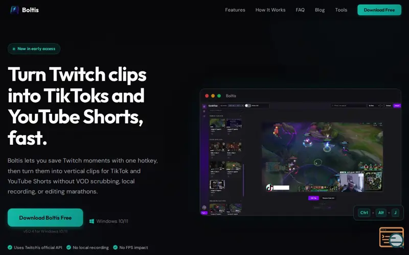 Screenshot of Boltis - Twitch Clip Maker for VODs and Shorts