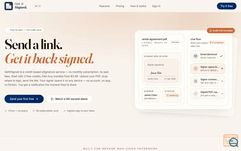Screenshot of GetItSigned