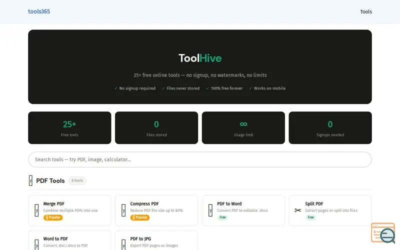 Screenshot of tools365