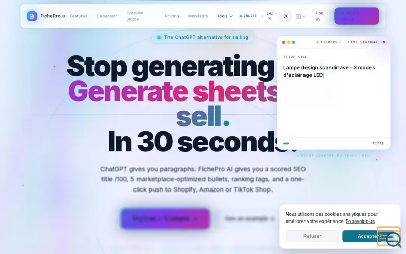Screenshot of FichePro AI, a launch using Black Forest Labs