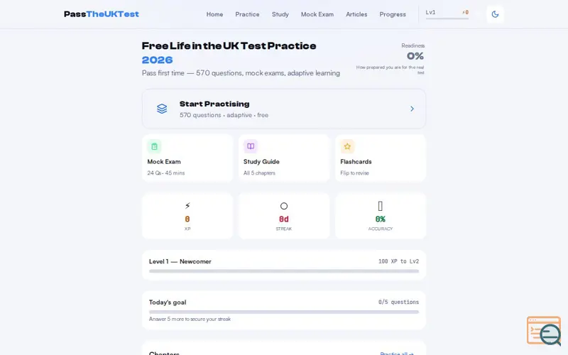 Screenshot of Pass the UK Test