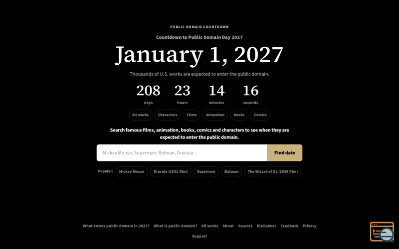 Screenshot of Public Domain Countdown