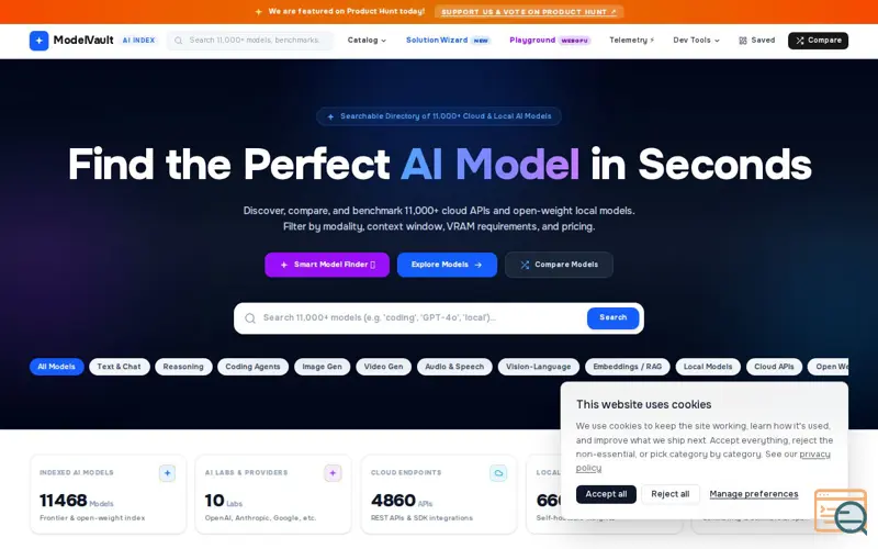 Screenshot of ModelVault — The Open AI Model Directory & Benchmark Matrix