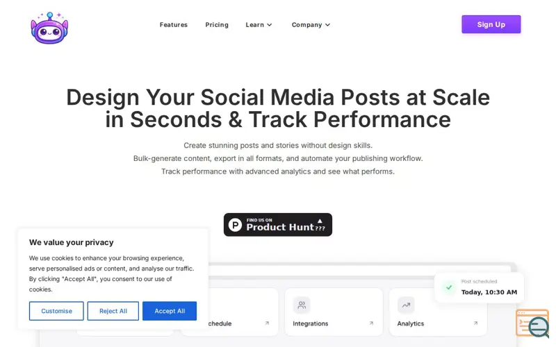 Screenshot of Feedora.io, a launch using SuperCP