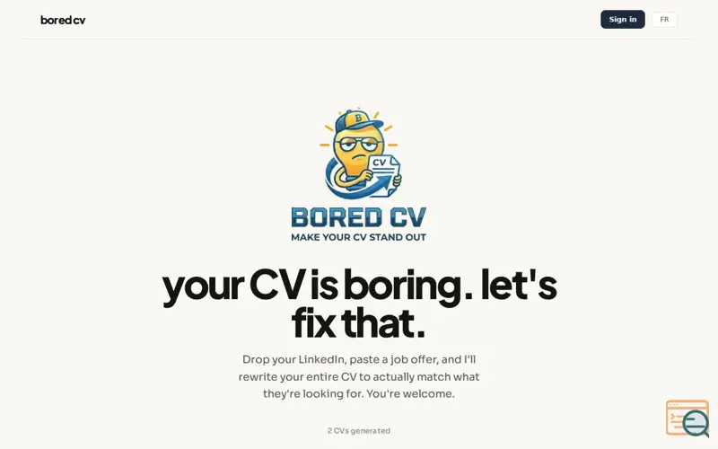 Screenshot of Bored CV
