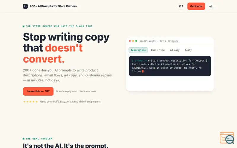 Screenshot of E-commerce AI prompt Vault 
