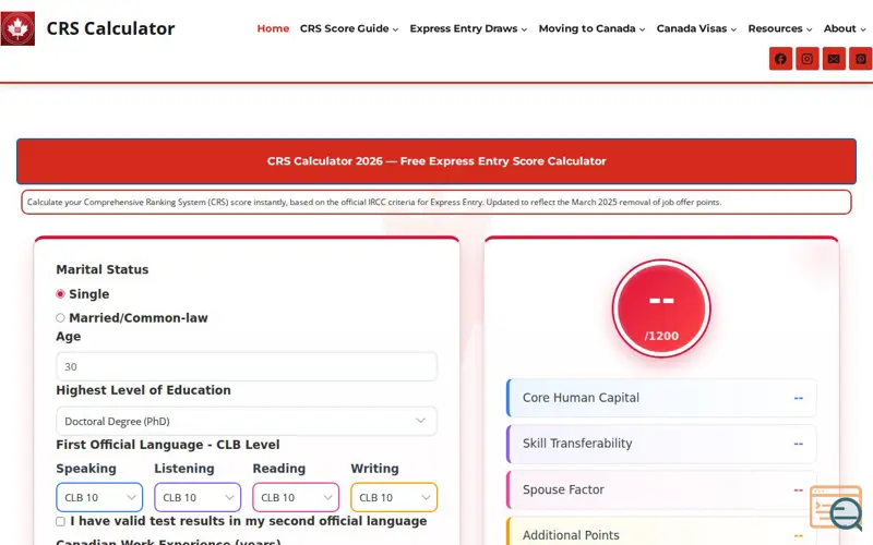 Screenshot of crscalcu.ca, a launch using Kadence