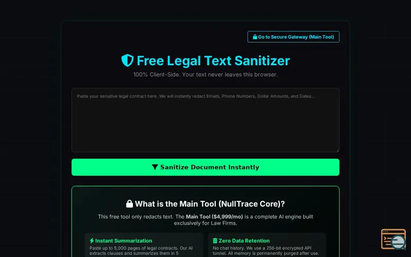 Screenshot of free legal text sanitizer
