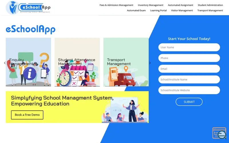 Screenshot of eschoolapp.com, a launch using MediaElement.js