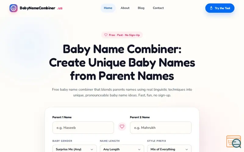 Screenshot of Baby Name Combiner – Mix Mom & Dad's Names Into the Perfect Baby Name