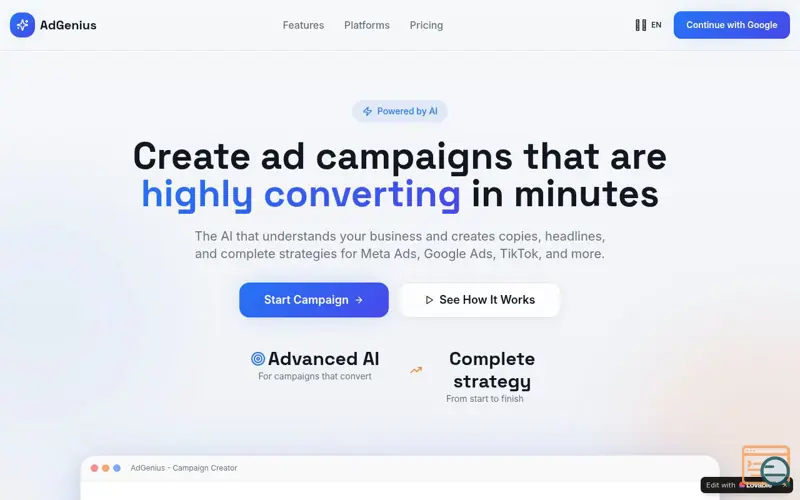 Screenshot of AdGenius