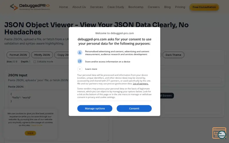 Screenshot of JSON Object Viewer - Debugged Pro, a launch using WebHostBox DNS