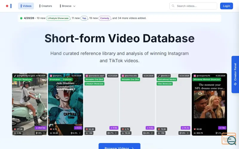 Screenshot of Video Database, a launch using CookieConsent