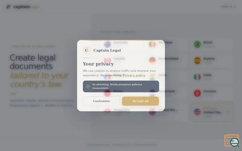 Screenshot of Captain.Legal 