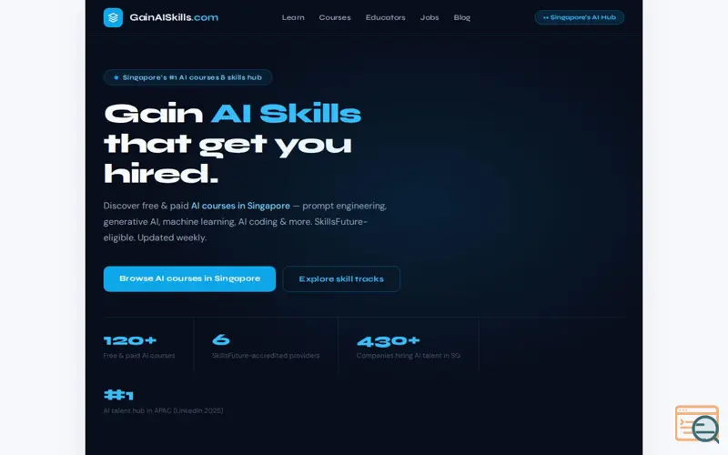 Screenshot of SG's one-stop hub to find AI courses 