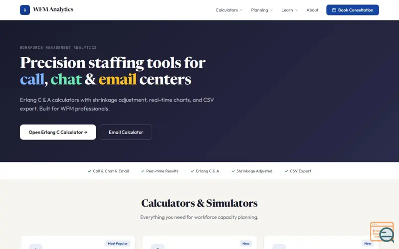 Screenshot of Calculators for Workforce Planning