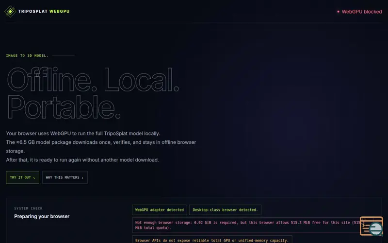Screenshot of TripoSplat WebGPU